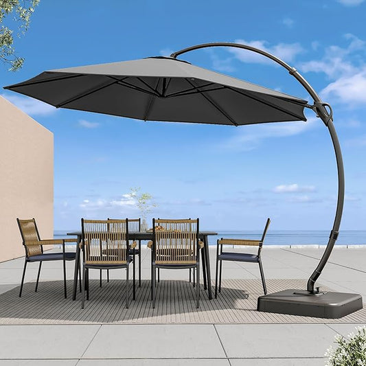 LAUSAINT HOME Outdoor Patio Umbrella with Base included, Deluxe Curvy Cantilever Umbrella Heavy Duty Offset Hanging Umbrella