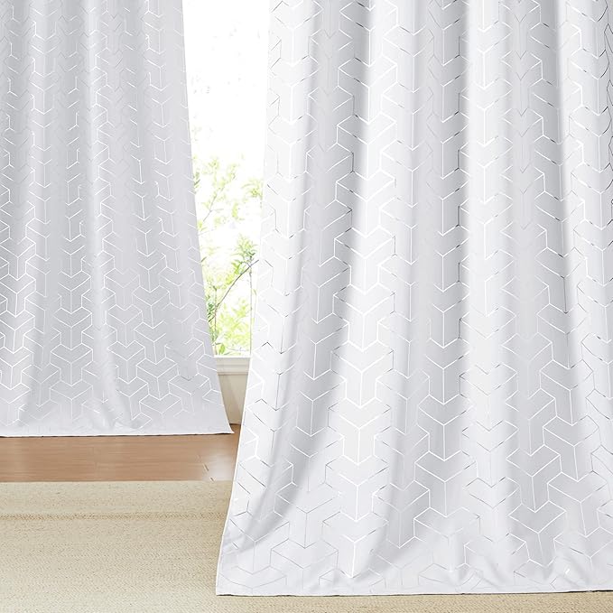 NICETOWN Greyish White Curtain Panels - Room Darkening Window Treatment Thermal Insulated Grommet Room Darkening Curtains/Panels/Drapes for Bedroom (2 Panels, 52W by 63L, Greyish White)