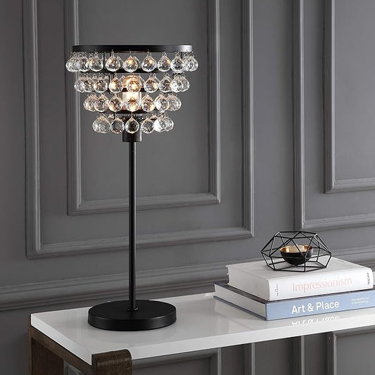 JONATHAN Y 25" Bronze Table Lamp, Modern Industrial Chandelier Style Light, Clear Crystal Beads, Glam Bedside Nightstand Lamp for Bedroom Living Room, LED Bulb Included JYL9004A
