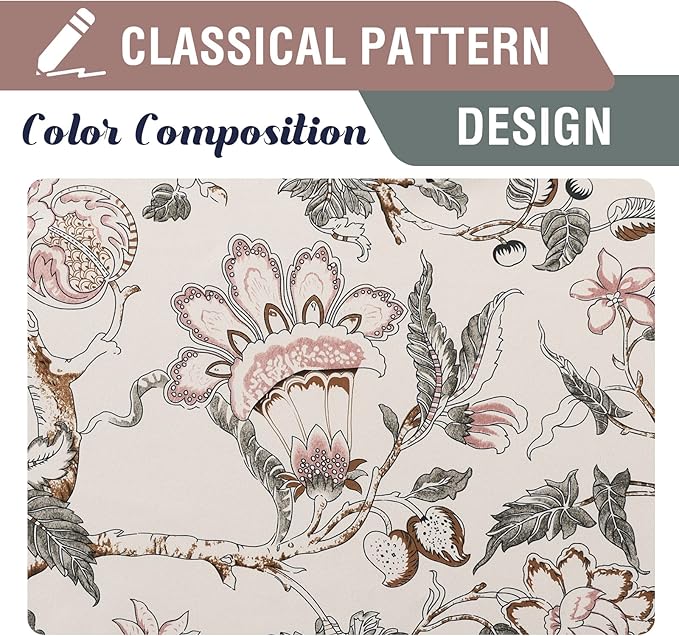 H.VERSAILTEX Blackout Curtains 63 Inch Length 2 Panels Set Floral Print Curtain Drapes for Living Room Thermal Insulated Grommet Window Curtains for Bedroom - Traditional Floral in Sage and Brown