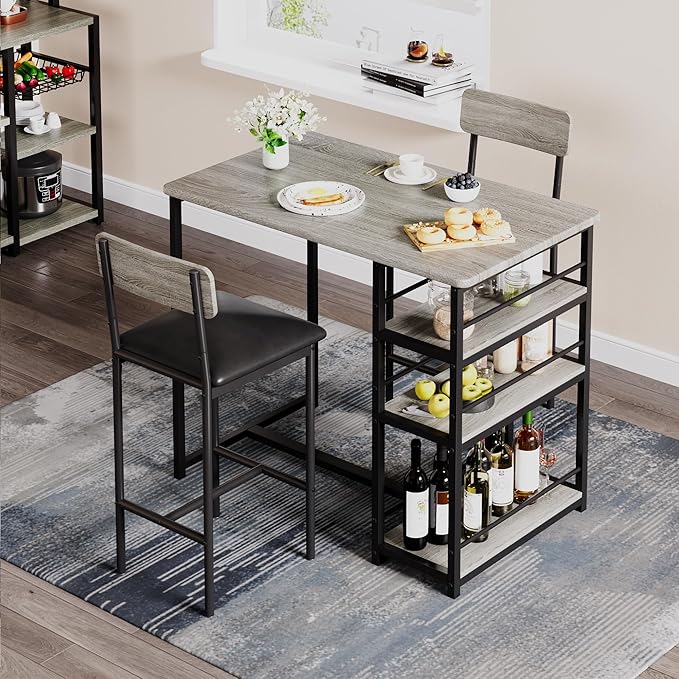 GAOMON Bar Stools Set of 2, Kitchen Bar Stools with Footrest, 25.5 Inches Upholstered Bar Chairs with Back, Counter Height Barstools for Counter Bar, Island, Easy Assembly, Grey