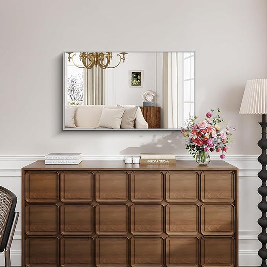 KOCUUY Silver Framed Mirror, 24"x40" Rectangle Bathroom Mirror for Wall, HD Tempered Glass, Anti-Rust Frame, Modern Design for Bathroom, Bedroom, Living Room, Entryway