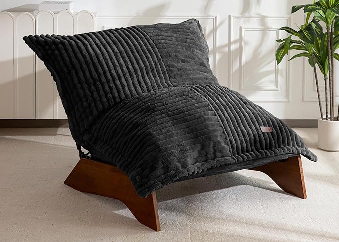 MAXYOYO Adjustable Living Room Chair, 3-Position Bean Bag Chair with Removable Cover, Upholstered Accent Chair with Frame, Soft Reclining Lounge for Bedroom, Apartment, Office, Black