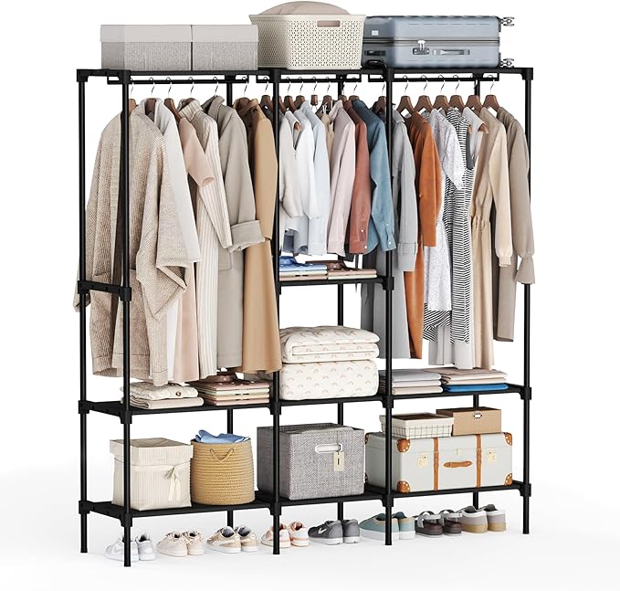 OLIXIS Portable Wardrobe Closet with Hanging Rods, 72 Inch Portable Clothing Rack with Shelves, Heavy Duty Clothes Rack, Freestanding Closet Organizer, 72 "L x 15.7 "W x 77 "H