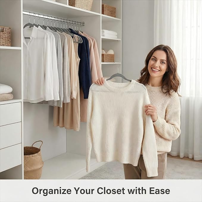 HOUSE DAY Grey Plastic Hangers 20 Pack - Heavy Duty Non-Velvet Hangers with 360° Swivel Hook & Non Slip Notches - Slim Space Saving Clothes Hangers, Durable Closet Organizers for Coats Shirts Dresses