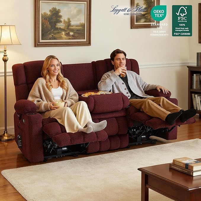 MCombo 80.7" W 3 Seater Power Reclining Sofa with Heat and Vibration Massage, Zero Gravity Recliner Sofa Couch with Drop Down Table for Living Room, Fabric 6316M10