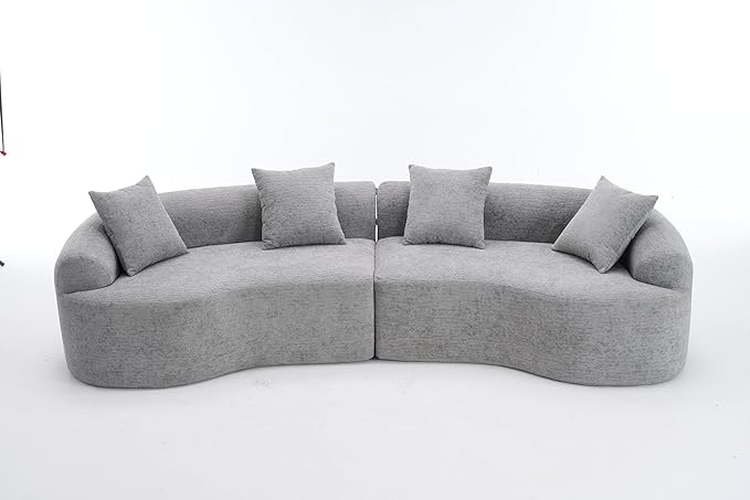 110" Oversized Cloud Sectional Sofa Modern Curved Boneless Couches for Living Room, 4-Seater Extra Deep Seat Foam Floor Compressed Couch w/Tight Backrest and 4 Pillows,Chenille Sofa & Couches | Breathable material, Non-slip, No Assembly Required