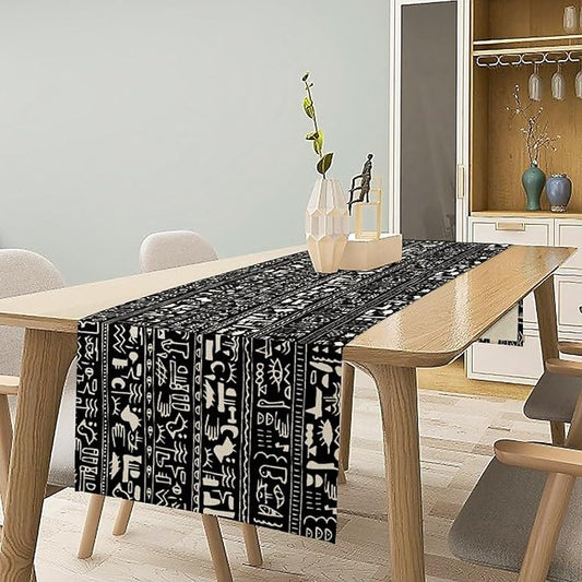 Egypt Table Runner Ancient Egyptian History Mural Old Hieroglyphic Elements Imperial Art Pattern for Coffee Table Dining Indoor Kitchen Holiday Picnic Party Camp Decor 13x36in