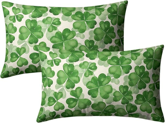 Saint Patricks Day Lumbar Pillow Covers 12x20 Green Clover Pillow Case Set of 2 Lucky Charm Throw Pillow Covers St Patricks Cotton Blend Cushion Case for Living Room Sofa Couch