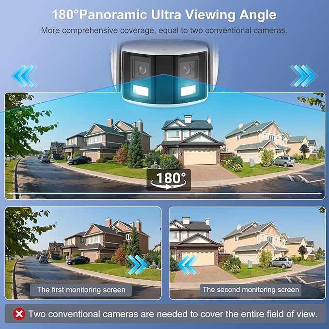 Anpviz 4K/8MP PoE Dual Lens Security Camera Outdoor 180 Degree Wide Angle,180° Panoramic IP Wired Camera with Human/Vehicle Detection, Two-Way Talk, Built-in Micro SD Card Slot, IP67Metal（H Series）