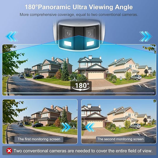Anpviz 4K/8MP PoE Dual Lens Security Camera Outdoor 180 Degree Wide Angle,180° Panoramic IP Wired Camera with Human/Vehicle Detection, Two-Way Talk, Built-in Micro SD Card Slot, IP67Metal（H Series）