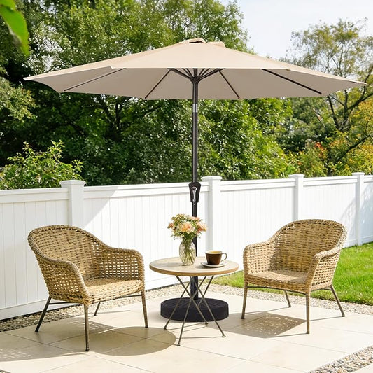 MEWAY 9ft Patio Umbrella Outdoor Table Umbrellas with Push Button Tilt and Crank, Market Umbrella 8 Sturdy Ribs for Deck, Garden, Pool and Backyard, Cream Beige