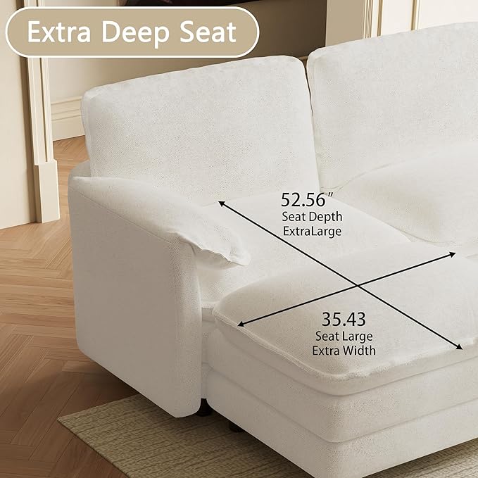 114" U Shaped Cloud Couch Sectionals Comfy Beige White Sectional Couches for Living Room Modern Fluffy Oversized Modular Sofas with Ottoman, Chenille Large Big 5 Seat Sofa Set