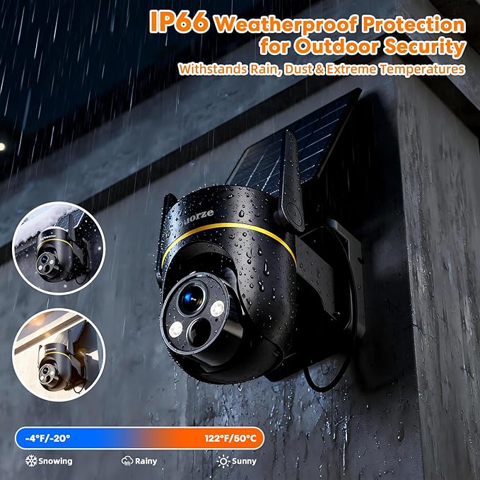 Lybuorz Outdoor Security Camera Wireless Solar Powered, 4MP HD Pan Tilt 360° View, IP65 Weatherproof, WiFi 6 Dual Band, AI Human Detection/Siren, 2-Way Audio, Color Night Vision, SD/Cloud Storage