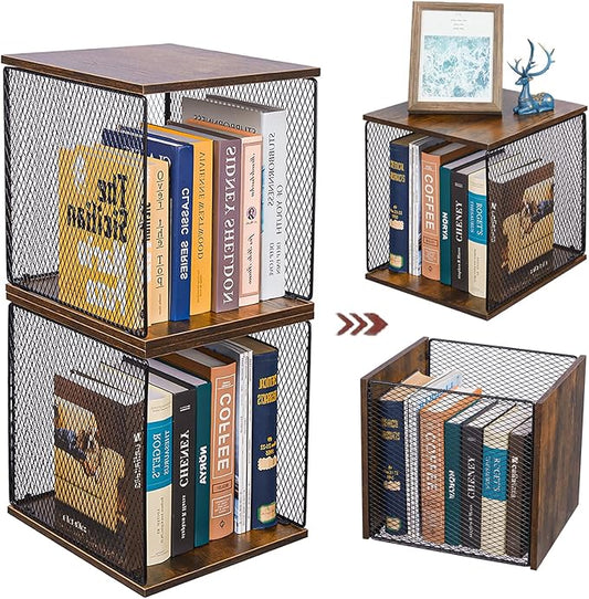 2 Cube Organizer Bookshelves DIY Variable Stackable Cube Storage Organizer for Kid Bedroom,Living Room,Small Bookshelf Black Brown Wooden,No Vinyl Storage