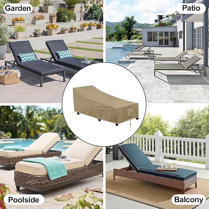OutdoorLines Outdoor Waterproof Patio Chaise Lounge Chair Cover - UV Resistant Lounger Covers Heavy Duty Weatherproof Patio Sofa Furniture Covers, 1 Pack, 68Wx30Dx30H Inches, Camel