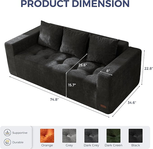 MAXYOYO Modular Sofa Couch, 75" Oversized Loveseat Boneless Cloud Couch with Deep Seat, Chenille Upholstered Living Room Sleeper Sofa Chair for Living Room, No Assembly Required, Black