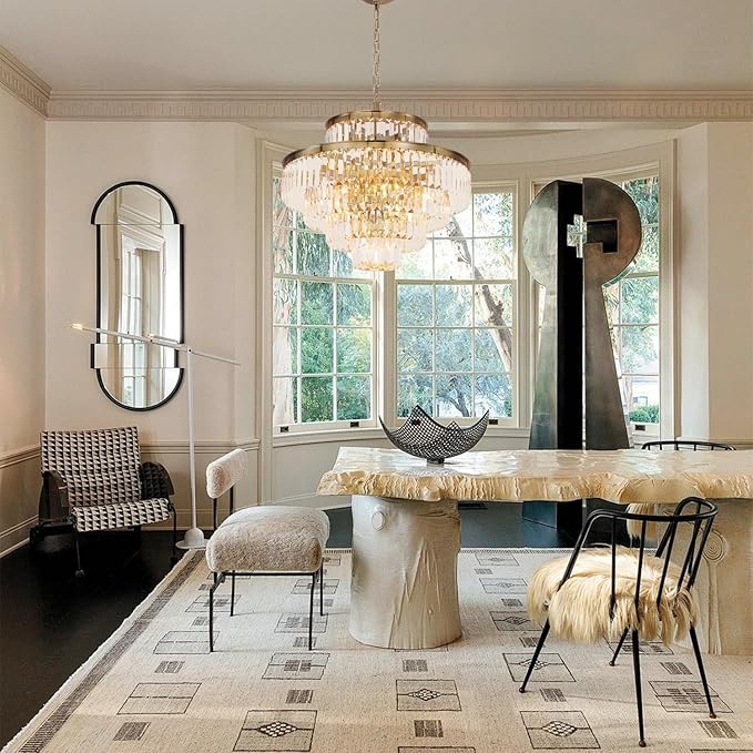 Gold Modern Crystal Chandelier Pendant Ceiling Lights Chandeliers Lighting Fixture for Dining Living Room Foyer Hallway 12-Lights (Dia 24 Inch)