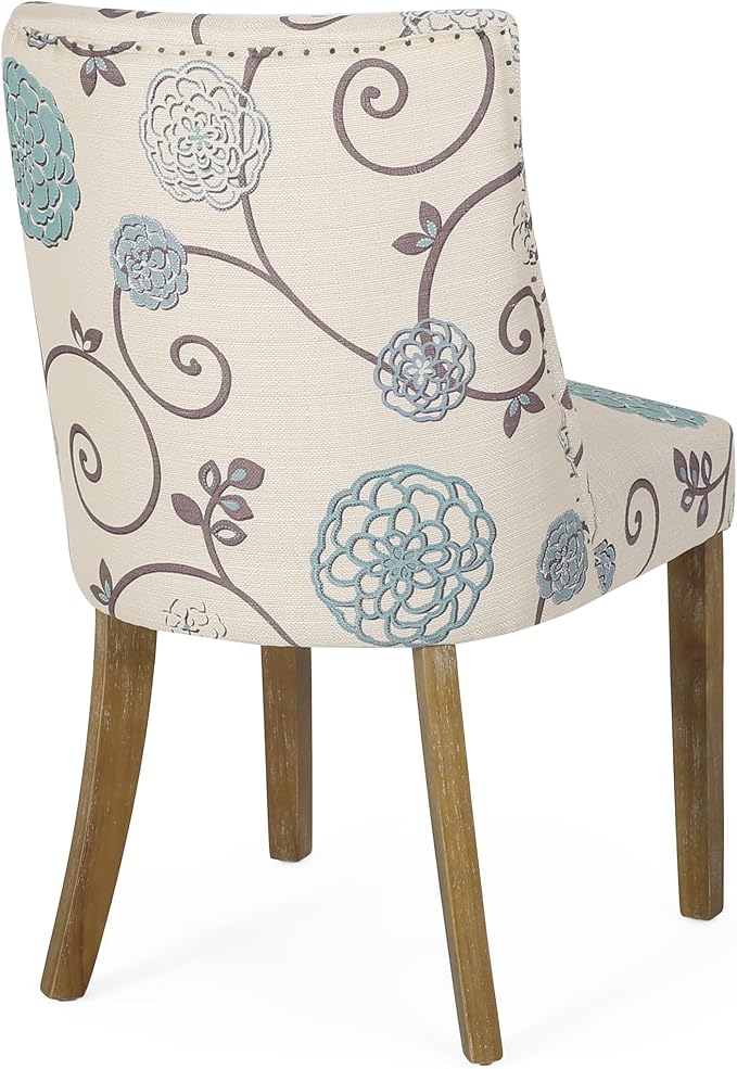 Christopher Knight Home Frances Dining Chair, 19.75 "W x 24.75 "D x 35 "H, Beige and Blue Floral + Natural Brown, Set of 2