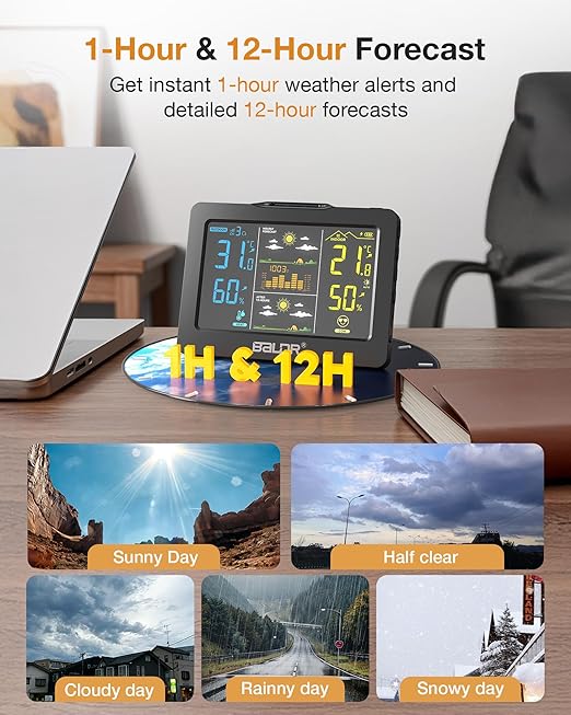 Wireless Weather Station with Outdoor Sensor, Indoor Outdoor Thermometer Hygrometer, HD Color Display, Smart Backlight, Rechargeable Battery Temperature Humidity Monitor