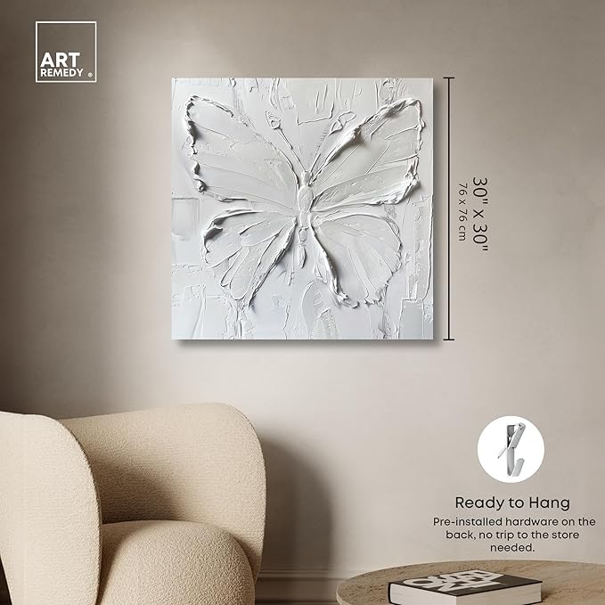 Art Remedy White Butterfly Canvas Elegant White Gold Wall Art, Gallery Wrapped, 30" x 30"