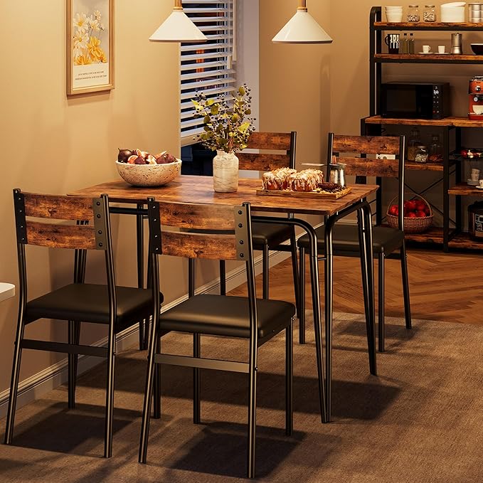 Dining Table for 2, Small Table and Chairs Set of 2, Square Dinette Set for 2, Dinner Table Set, 3 Piece Kitchen & Dining Room Sets for Small Space, Apartment (Vintage, Dining Table with 4 Chairs)