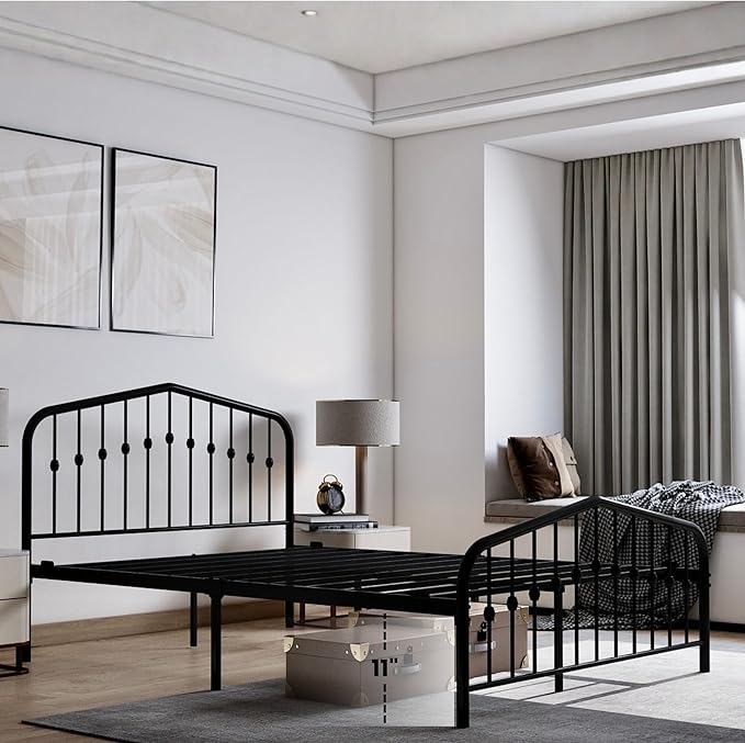 Golden Gate Beds Metal Platform Bed Frame with Antique Victorian Wrought Iron-Art Headboard and Footboard (Black, Full, Washington)