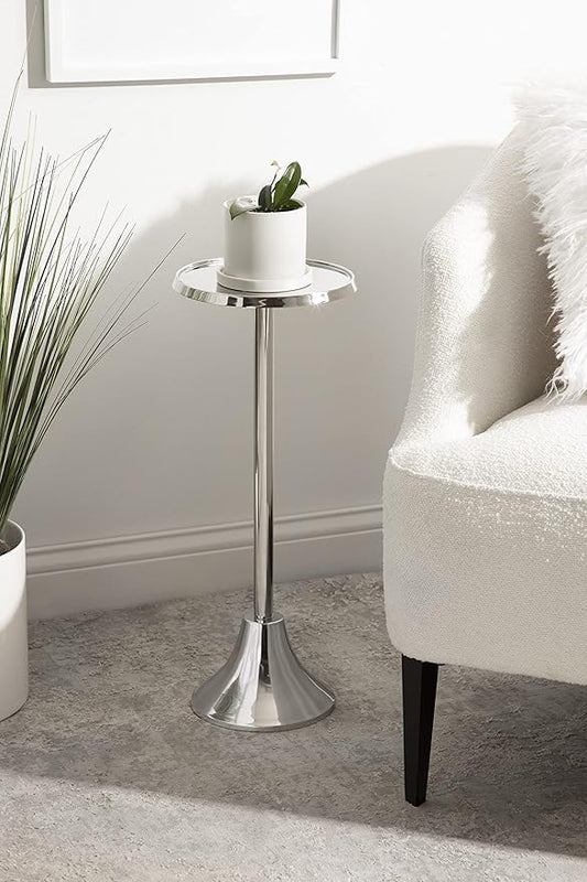 Kate and Laurel Sanzo Modern Pedestal Side Table; 9 x 9 x 23; Silver; Decorative End Table with Sleek Tabletop
