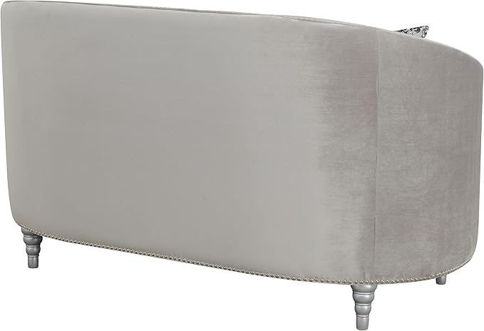 Coaster Home Furnishings - Avonlea - Velvet & Wood - Loveseat with Sloped Arms and Rhinestone Tufting - Living Room - Gray - 508462