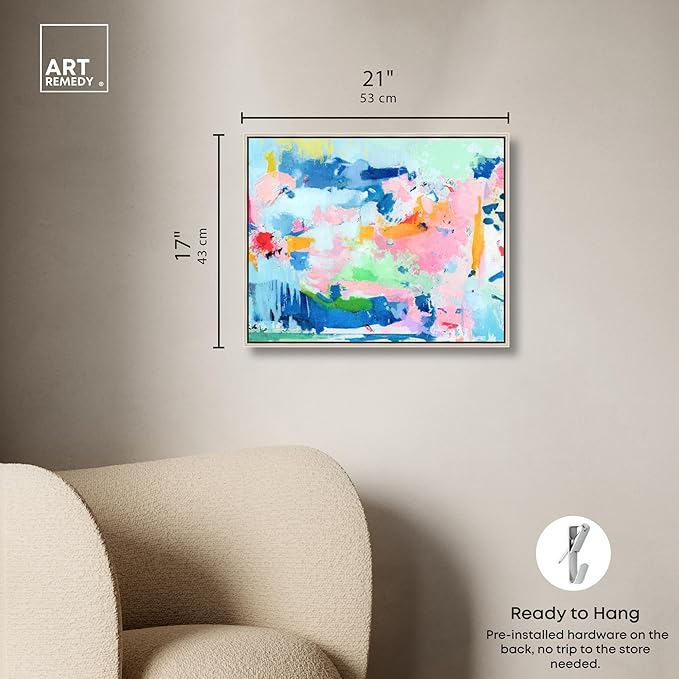 Art Remedy Peaceful Haven Canvas Bright Colorful Abstract Wall Art, Silver Frame, 20" x 16"