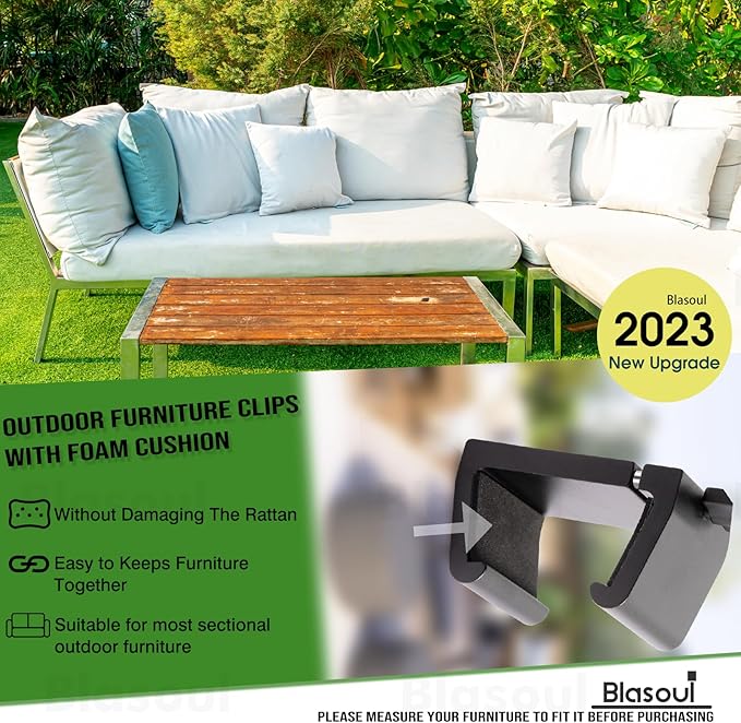 Universal Heavy-Duty Outdoor Furniture Clips for Wicker Patio Furniture, Anti-Separation Locking System for Sectional Couch,Secures up to 3.7" Square & Round Tubes(4pcs)