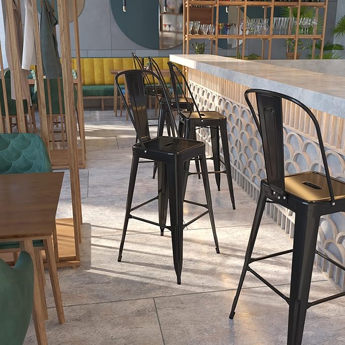 Flash Furniture Commercial Grade 30" High Black Metal Indoor-Outdoor Barstool with Removable Back