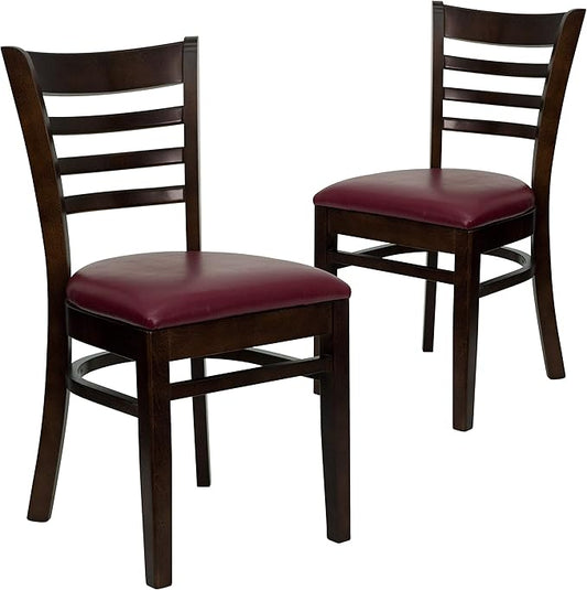 Flash Furniture 2 Pk. HERCULES Series Ladder Back Walnut Wood Restaurant Chair - Burgundy Vinyl Seat