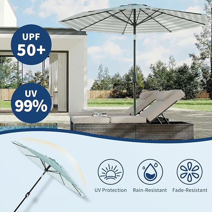 Garvee 9FT Patio Umbrella - Outdoor Table Umbrella with Crank Lift & Push Button Tilt - Market Umbrella 8 Sturdy Ribs UV Protection for Pool, Deck, Yard, Garden