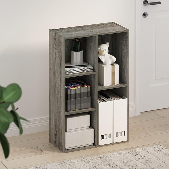 Furinno TOMI TV Stand, 5-Cube Entertainment Center with Open Shelf, Reversible TV Console, for Living Room, Bedroom, Home Office, French Oak
