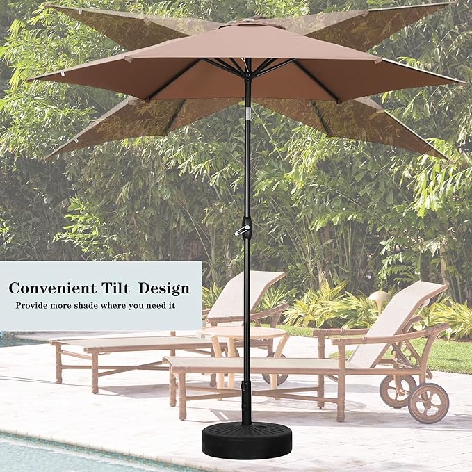HYD-Parts 9FT Patio Umbrella Outdoor Table Umbrella,Market Umbrella with Push Button Tilt and Crank for Garden, Lawn, Deck, Backyard & Pool, with a Base (Coffee)