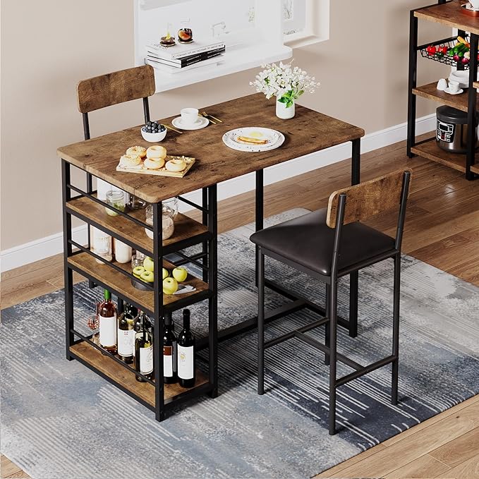 GAOMON Bar Stools Set of 2, Kitchen Bar Stools with Footrest, 25.5 Inches Upholstered Bar Chairs with Back, Counter Height Barstools for Counter Bar, Island, Easy Assembly, Rustic Brown