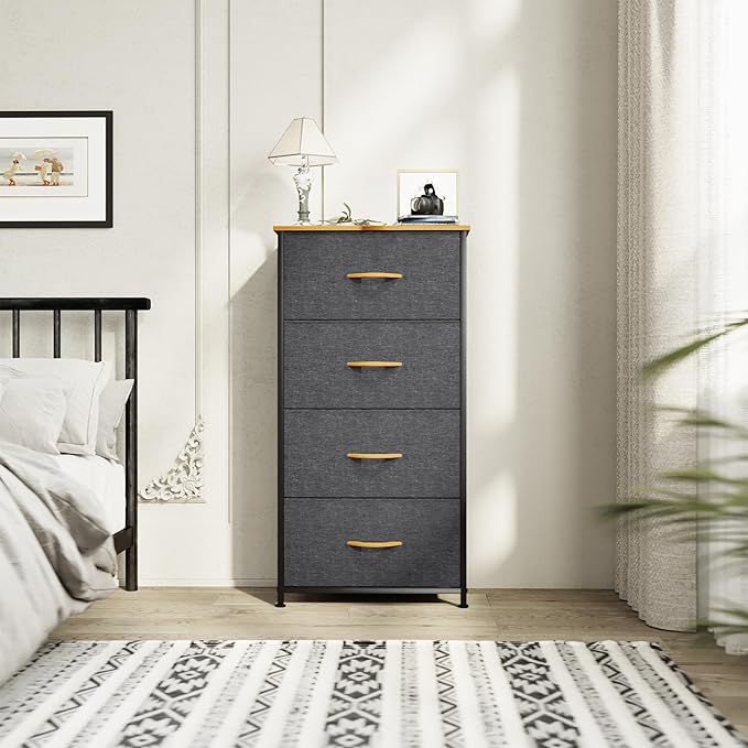 YITAHOME Dresser with 4 Drawers - Fabric Storage Tower, Organizer Unit for Bedroom, Living Room, Hallway, Closets - Sturdy Steel Frame, Wooden Top & Easy Pull Fabric Bins