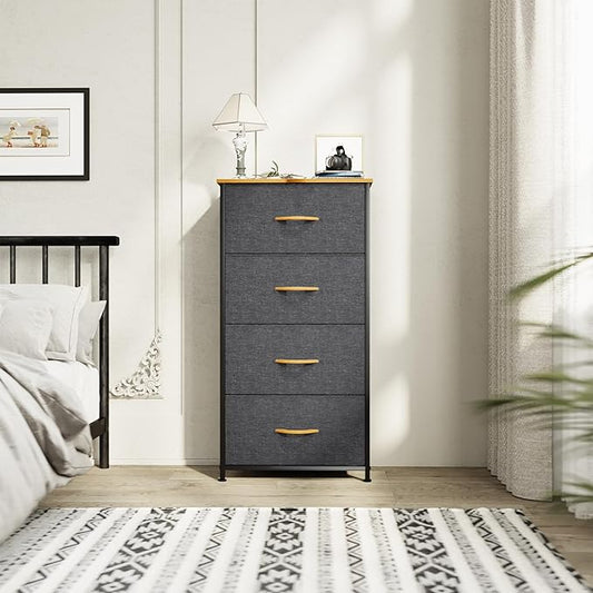 YITAHOME Dresser with 4 Drawers - Fabric Storage Tower, Organizer Unit for Bedroom, Living Room, Hallway, Closets - Sturdy Steel Frame, Wooden Top & Easy Pull Fabric Bins
