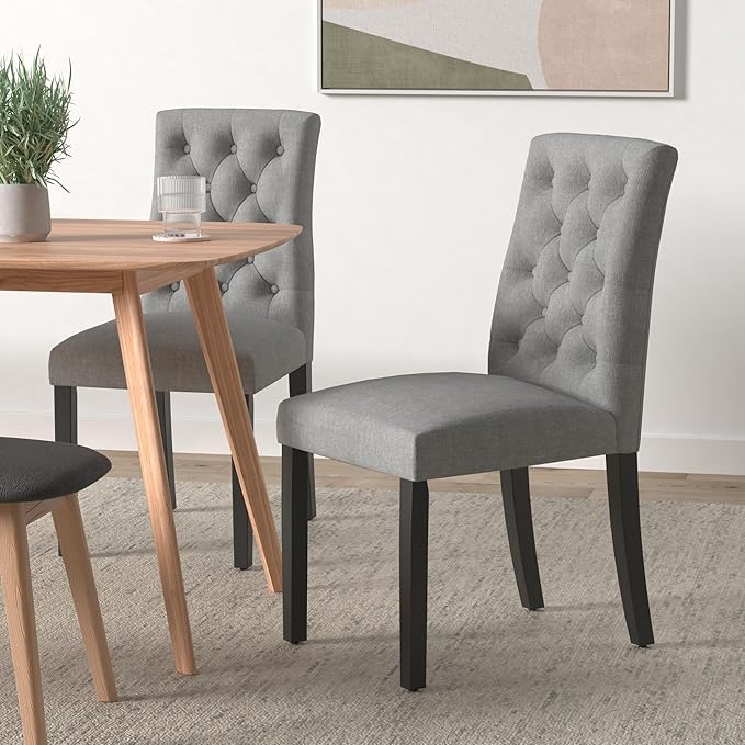 Modway Duchess Modern Tufted Button Upholstered Fabric Parsons Four Dining Chairs in Light Gray