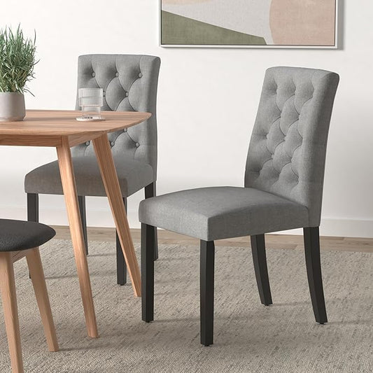 Modway Duchess Modern Tufted Button Upholstered Fabric Parsons Four Dining Chairs in Light Gray