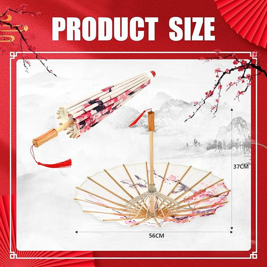 Dunzy 4 Pcs Chinese Handmade Umbrellas 22 x 15 Inch Oiled Paper Classical Plum Blossom Paper Umbrella Parasol Art Dance Japanese Decorations for Wedding Photography Costumes Decoration (Classic)