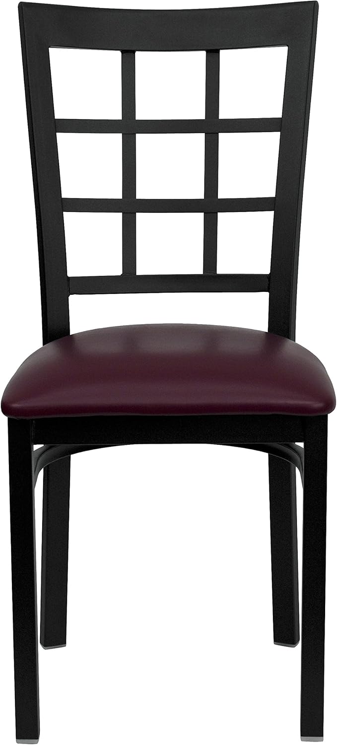 Flash Furniture 4 Pack HERCULES Series Black Window Back Metal Restaurant Chair - Burgundy Vinyl Seat