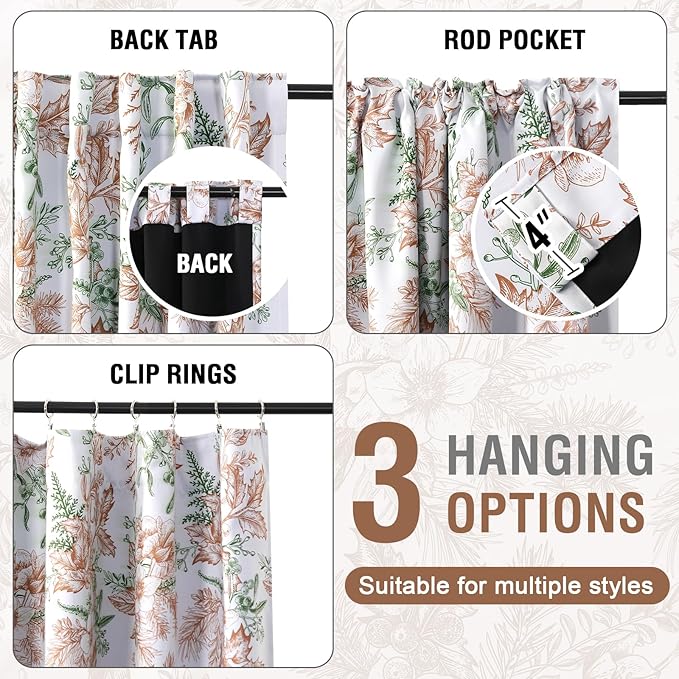H.VERSAILTEX 100% Blackout Curtains for Living Room Vintage Floral Curtains 63 Inches Long Light Blocking Curtains with Black Liner Back Tab/Rod Pocket Thermal Drapes, 2 Panels, Caramel and Moss