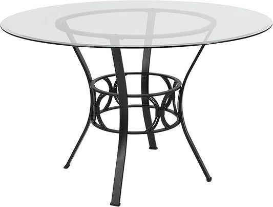 Flash Furniture Carlisle 48'' Round Glass Dining Table with Black Metal Frame