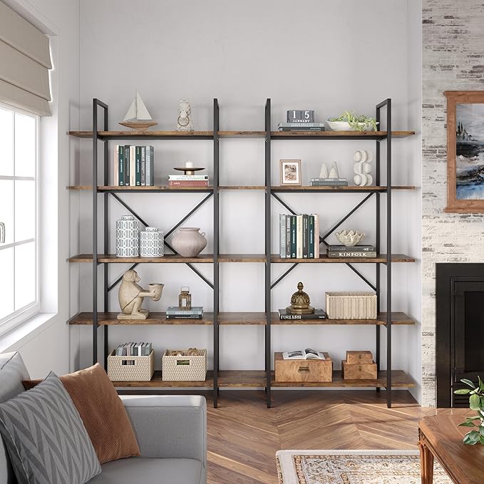 GAOMON 5 Tier Bookshelf, 67.9” Tall Bookcase with 5 Open Book Shelves, Vintage Bookshelves and Bookcases, Large Display Shelves for Home Office, Study Room, Living Room-Rustic Brown