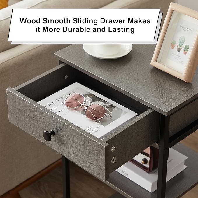 VECELO Modern Nightstand Set 2,27.6 Inch Tall Bedside Table with Drawer and Storage Shelf,Solid Wood Night Stand Bedroom Furniture for Living Room, Bedroom, Entryway