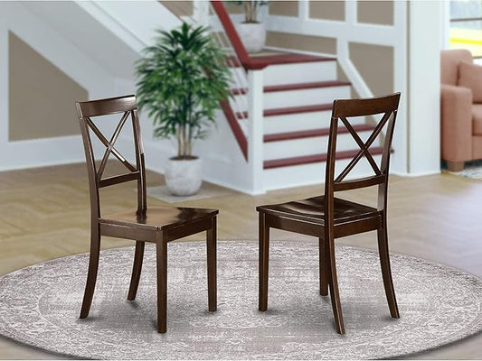 East West Furniture BOC-CAP-W Boston Dining Room Chairs - Cross Back Solid Wood Seat Chairs, Set of 2, Cappuccino