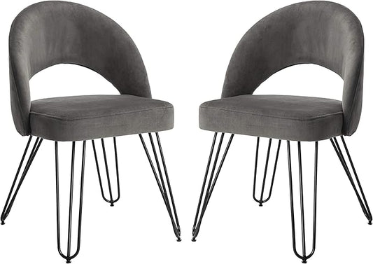 Safavieh Home Jora Retro Dark Grey Velvet and Matte Black Side Chair, Set of 2