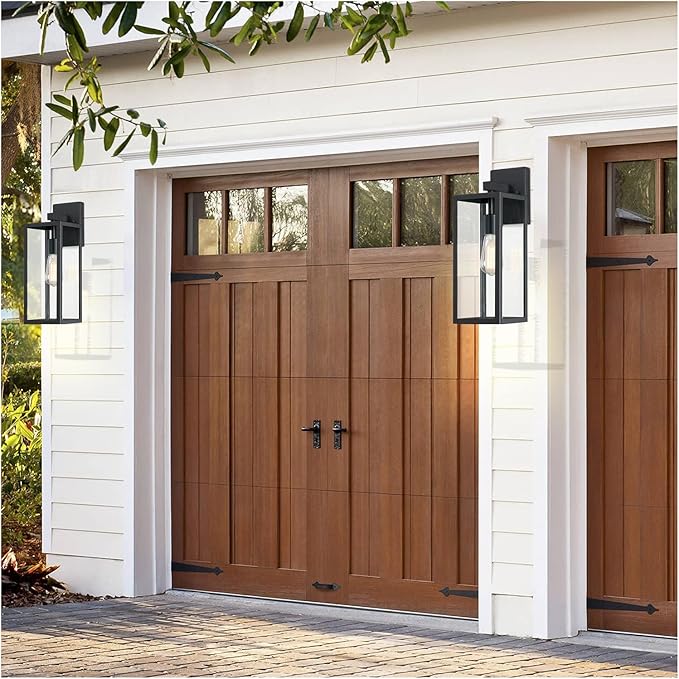 2 Pack Large Outdoor Sconce Lights,18 Inch Outdoor Wall Lantern Light,Exterior Sconce Metal and Glass Large Porch Light, Black Outdoor Lanterns for Front Porch Garage Balcony